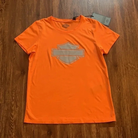 Harley Davidson Women’s T Shirt Graphic Logo Large Orange NWT - Picture 2 of 11